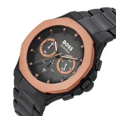 Boss Taper Men's Black Chronograph Leather Watch